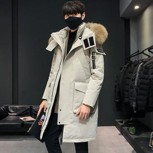 Open image in slideshow, 2021 Fashionable Coat Thicken Jacket men Hooded Warm Lengthen Parka Coat White duck down Hight Quality male New Winter Down Coat

