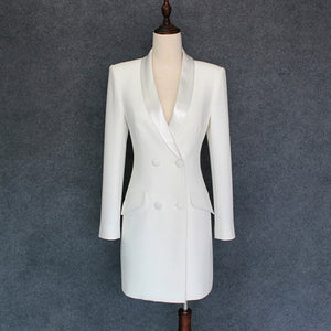 Open image in slideshow, HIGH QUALITY New Fashion 2022 Runway Designer Dress Women&#39;s Long Sleeve Double Breasted Notched Collar Dress
