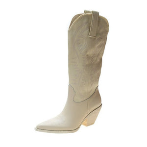 Open image in slideshow, Female Embroider High Heel Leather Shoes Knee-High Cowboy Boots Stylish Women Western Boots Autumn Vintage Long Tube Knight Boot

