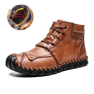 Open image in slideshow, High Quality Leather Autumn Winter Men Boots Warm Plush Snow Boots Outdoor Fur Motorcycle Boots Ankle Boots Men&#39;s Shoes Size 48
