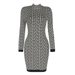 Open image in slideshow, High Quality Sexy Women Long Sleeve Rayon Bandage Dress Elegant Evening Party Dress Vestidos
