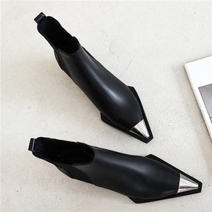 Open image in slideshow, MORAZORA Natural Genuine leather boots women metal pointed toe ladies ankle boots
