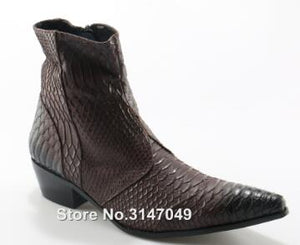 Open image in slideshow, Crocodile Grain Brown White Mens Ankle Boots
