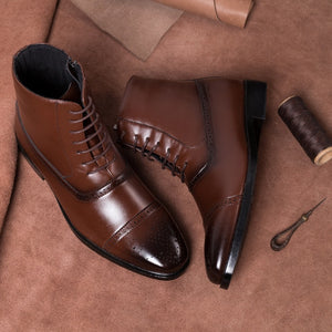 Open image in slideshow, ZYYZYM Men Boots Leather Side Zipper Lace Up Men High Top Brogue Shoes Man
