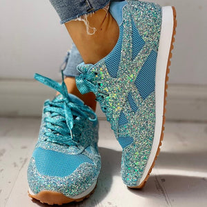 Open image in slideshow, Women Flat Glitter Sneakers Casual Female Mesh Lace
