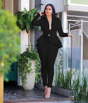 Open image in slideshow, New Women Winter Women&#39;s Set Tracksuit Full Sleeve Ruffles Blazers Pencil Pants Suit Two Piece Set Office Lady Outfits Uniform
