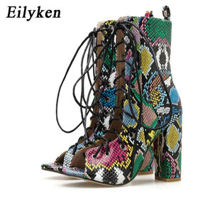 Open image in slideshow, Eilyken Summer Mixed Color Snake Print Women Ankle Boots
