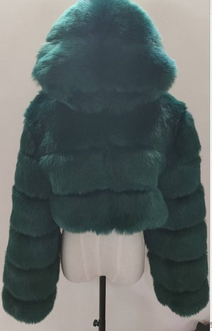Open image in slideshow, Fashion Autumn Winter High Quality Faux Fox Fur Coat Women 2020 Vintage Long Sleeve with Cap Slim Short Jackets Furry Coat Femme
