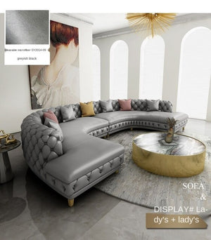 Open image in slideshow, High-end luxury disposable technology cloth sofa combination set zipper living room luxury small villa leather sofa

