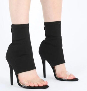 Open image in slideshow, Spring Hot Transparent PVC Strap Toe Women Open Toe Ankle Boots

