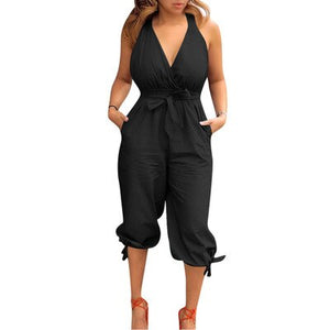 Open image in slideshow, Women Summer Jumpsuits and Rompers Sexy V-neck Halter Bandage Playsuits Plus Size Loose Bodysuits
